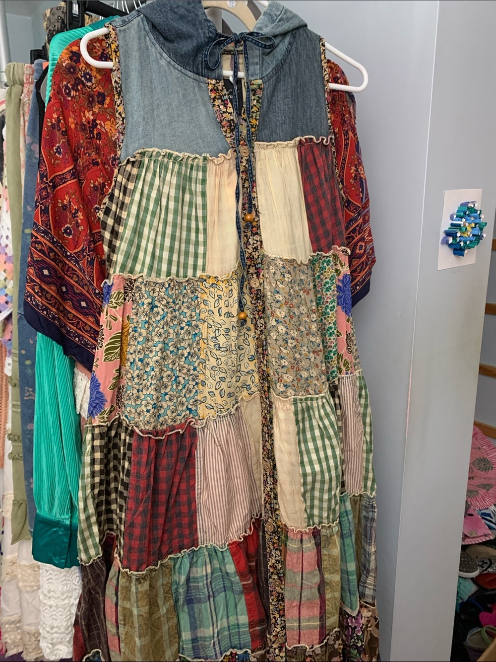 Young Threads Patchwork Denim Hooded Dress - Picture 2 of 4